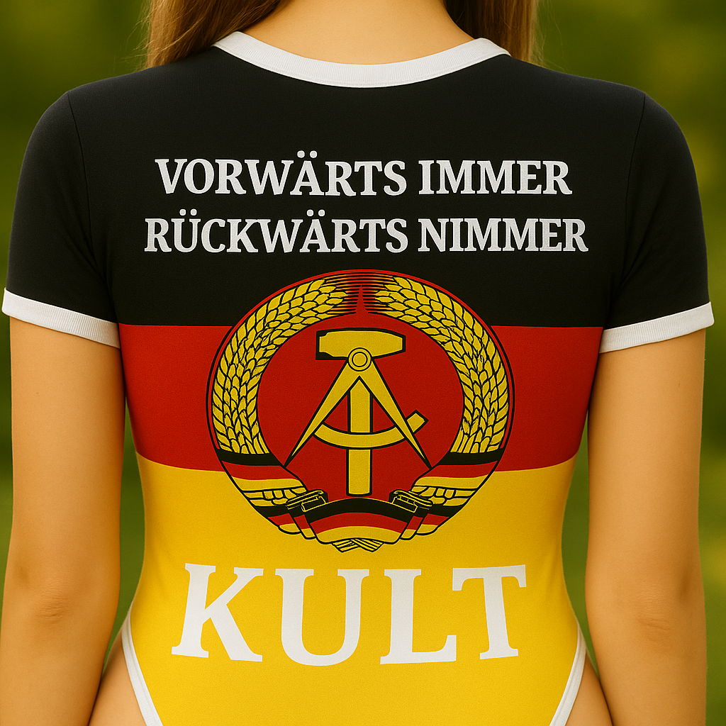 DDR Bodysuit mit Vorwärts Nimmer Backprint