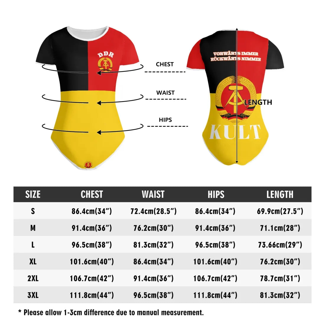DDR Bodysuit mit Vorwärts Nimmer Backprint