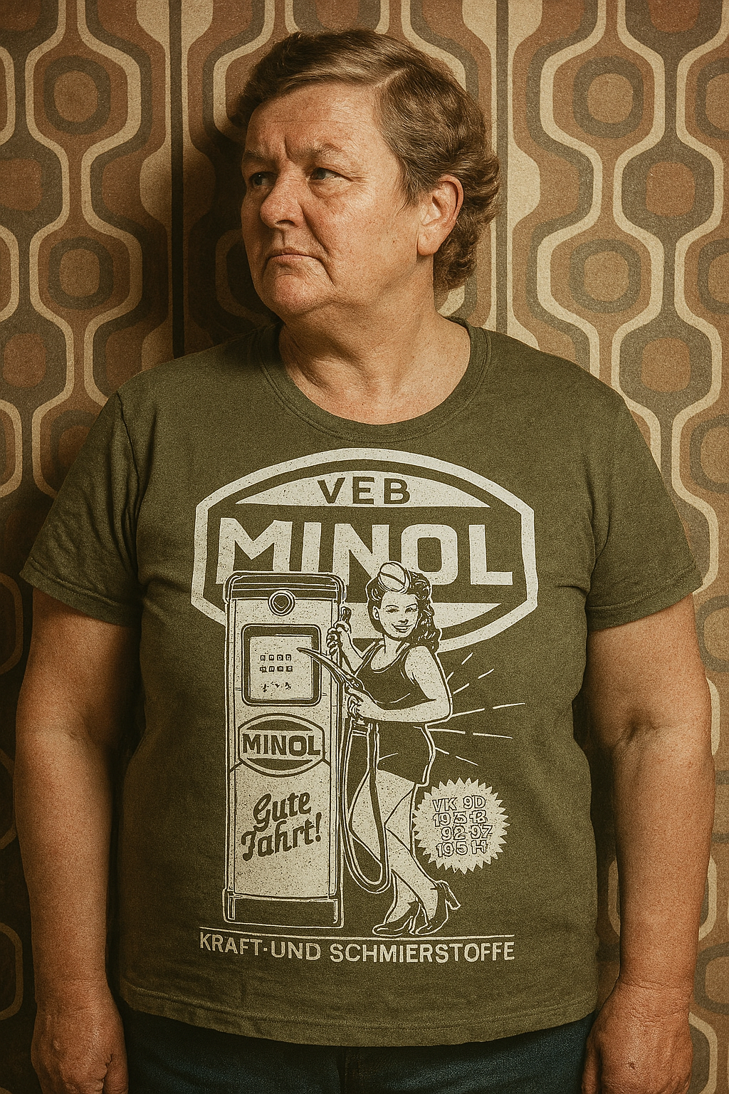 MINOL T-Shirt – DDR Tankstellenkult mit Retro-Dame und Zapfsäule