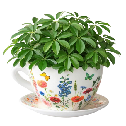 XXL Pflanztopf "Teetasse" mit Unterteller – Wiesenblumen-Motiv (25 cm)
