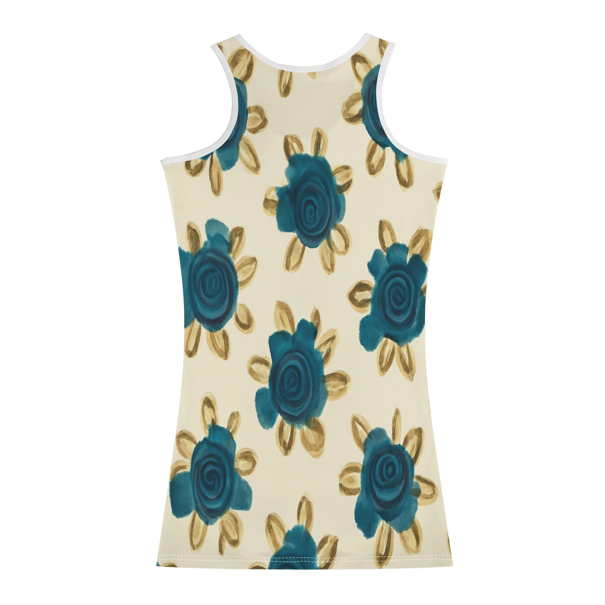 DDR Retro-Bodycon Minikleid – Blaue Blume trifft auf Kurve
