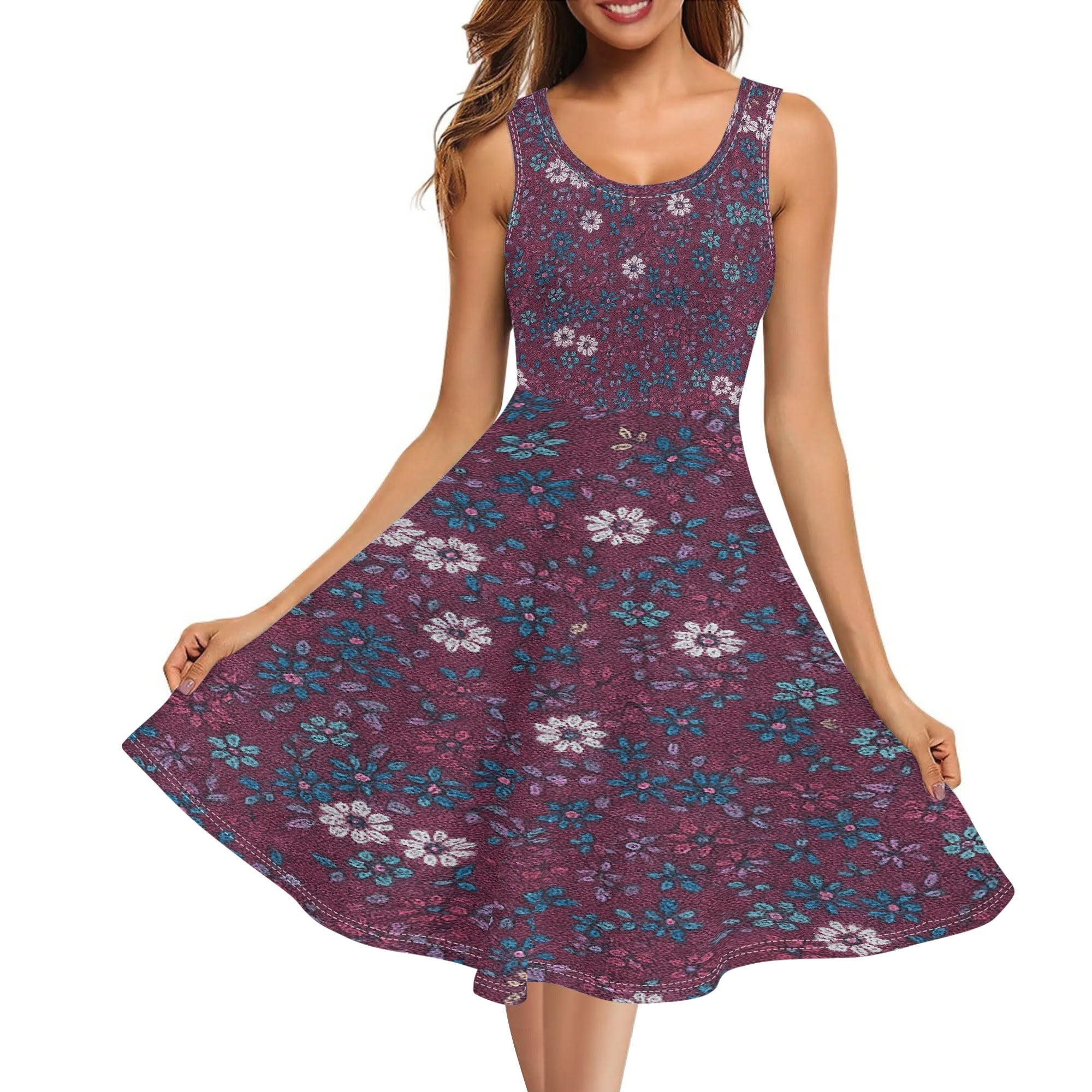 Florale Freiheit – Ärmelloses DDR Retro-Kleid mit Taschen