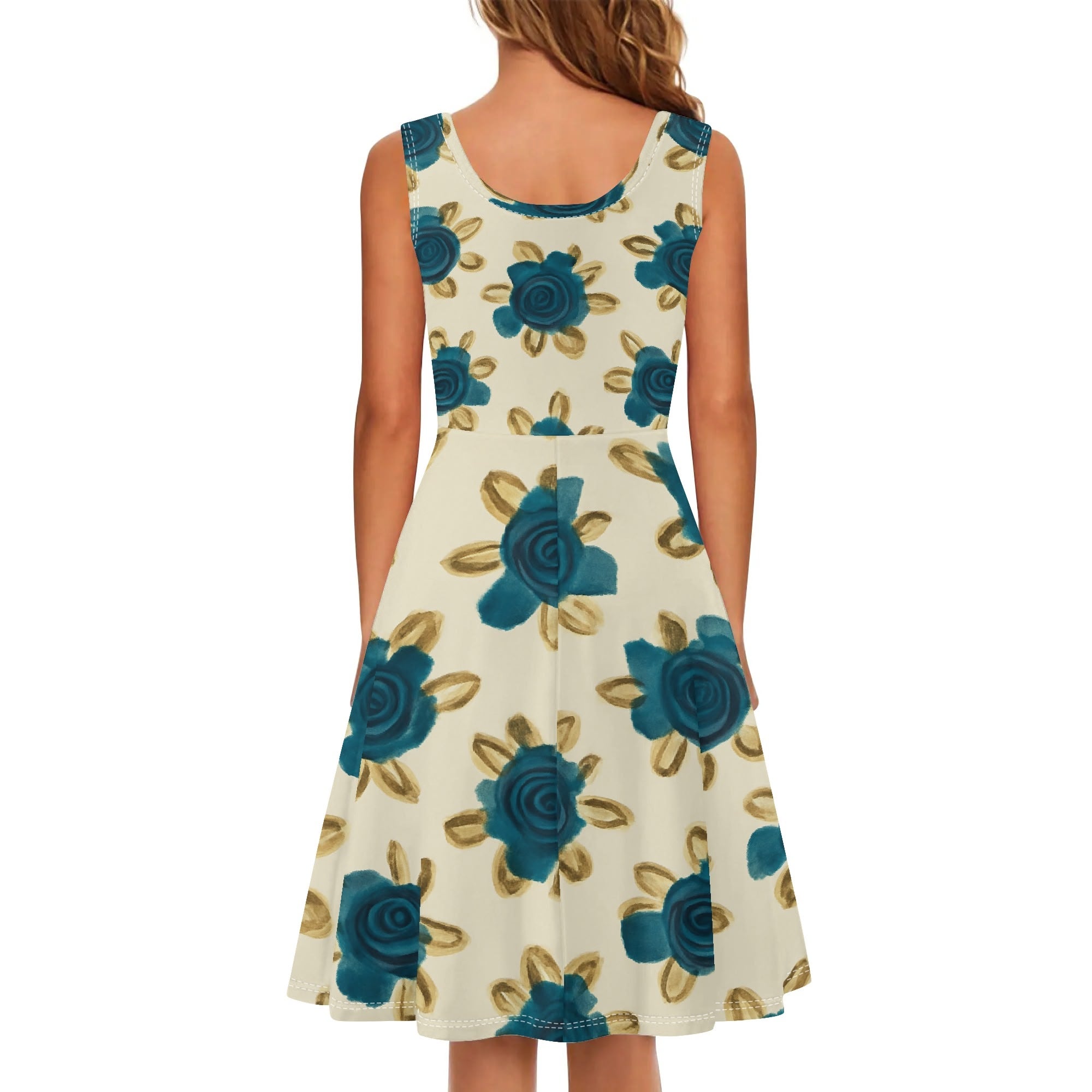 Sommerschönheit in Blau – DDR-inspiriertes A-Linien Kleid mit Taschen