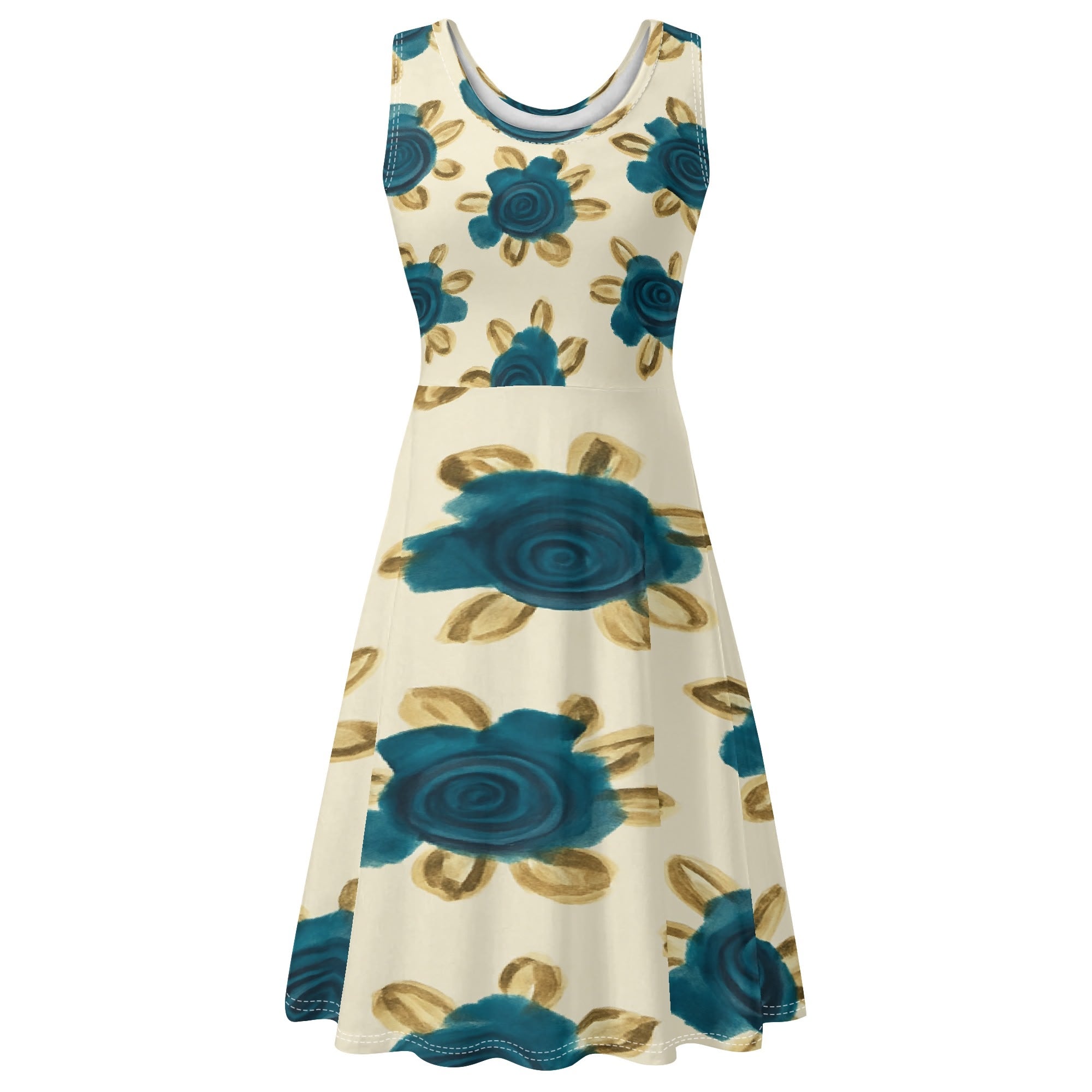Sommerschönheit in Blau – DDR-inspiriertes A-Linien Kleid mit Taschen