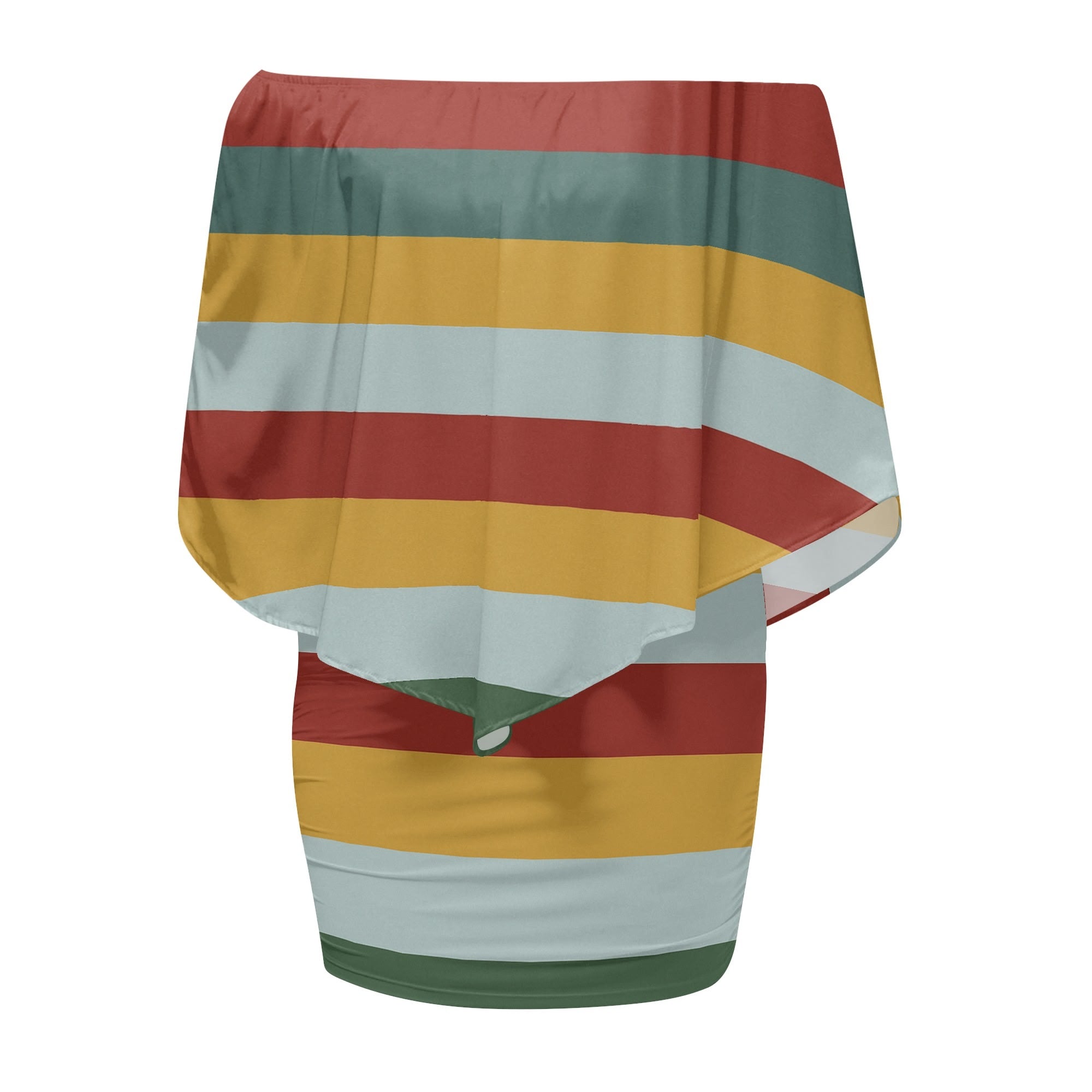 DDR-Retro-Streifen Kleid – Off-Shoulder-Design für kurvige Frauen