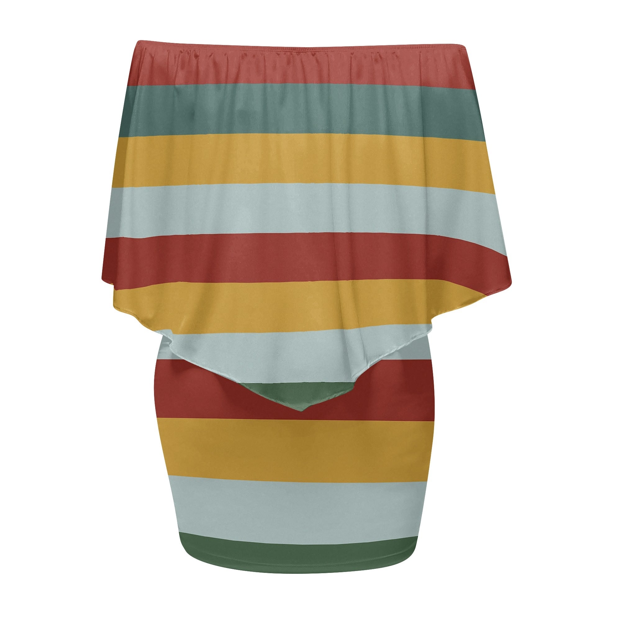 DDR-Retro-Streifen Kleid – Off-Shoulder-Design für kurvige Frauen