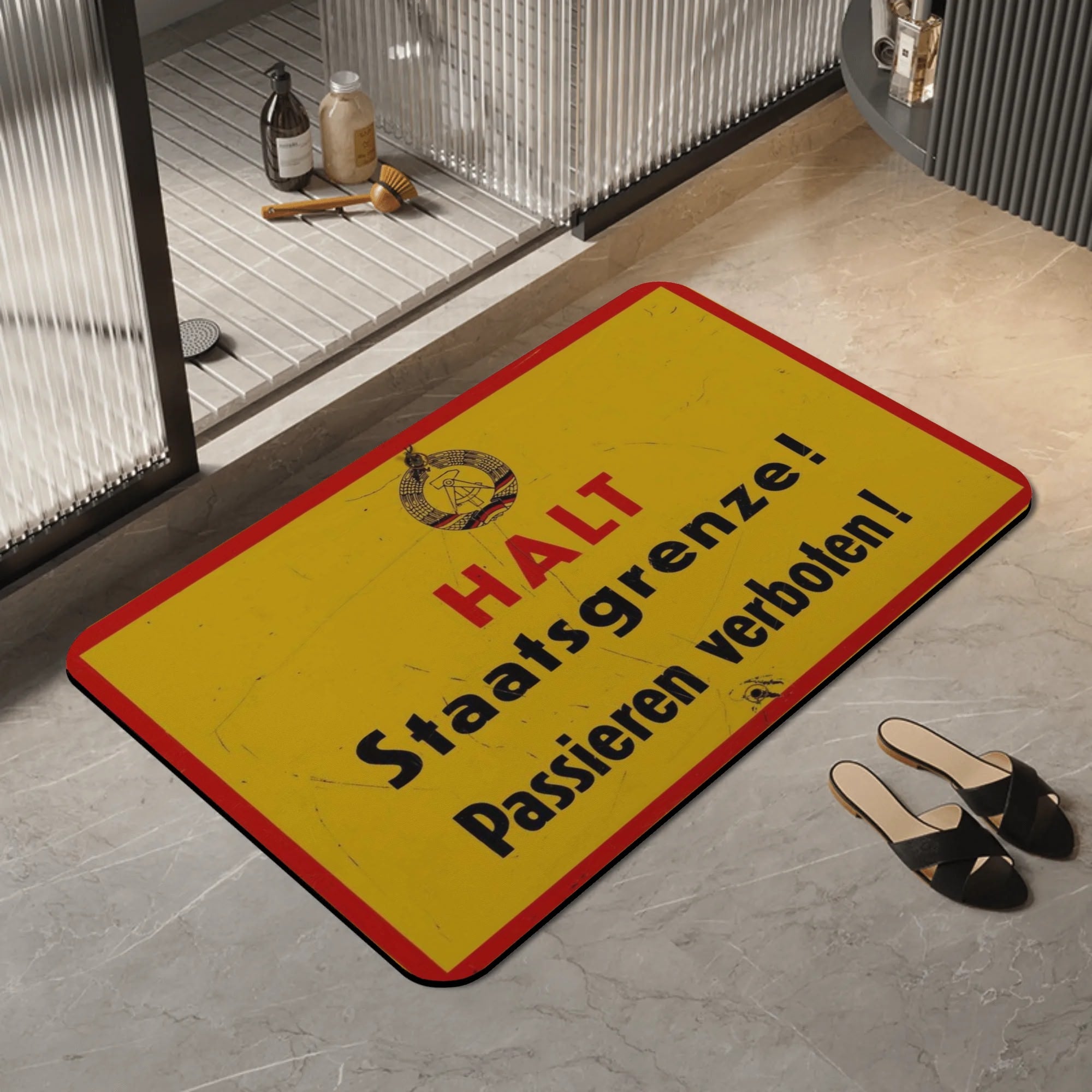DDR Grenzschild Badvorleger – Diatom Matte „HALT Staatsgrenze!“