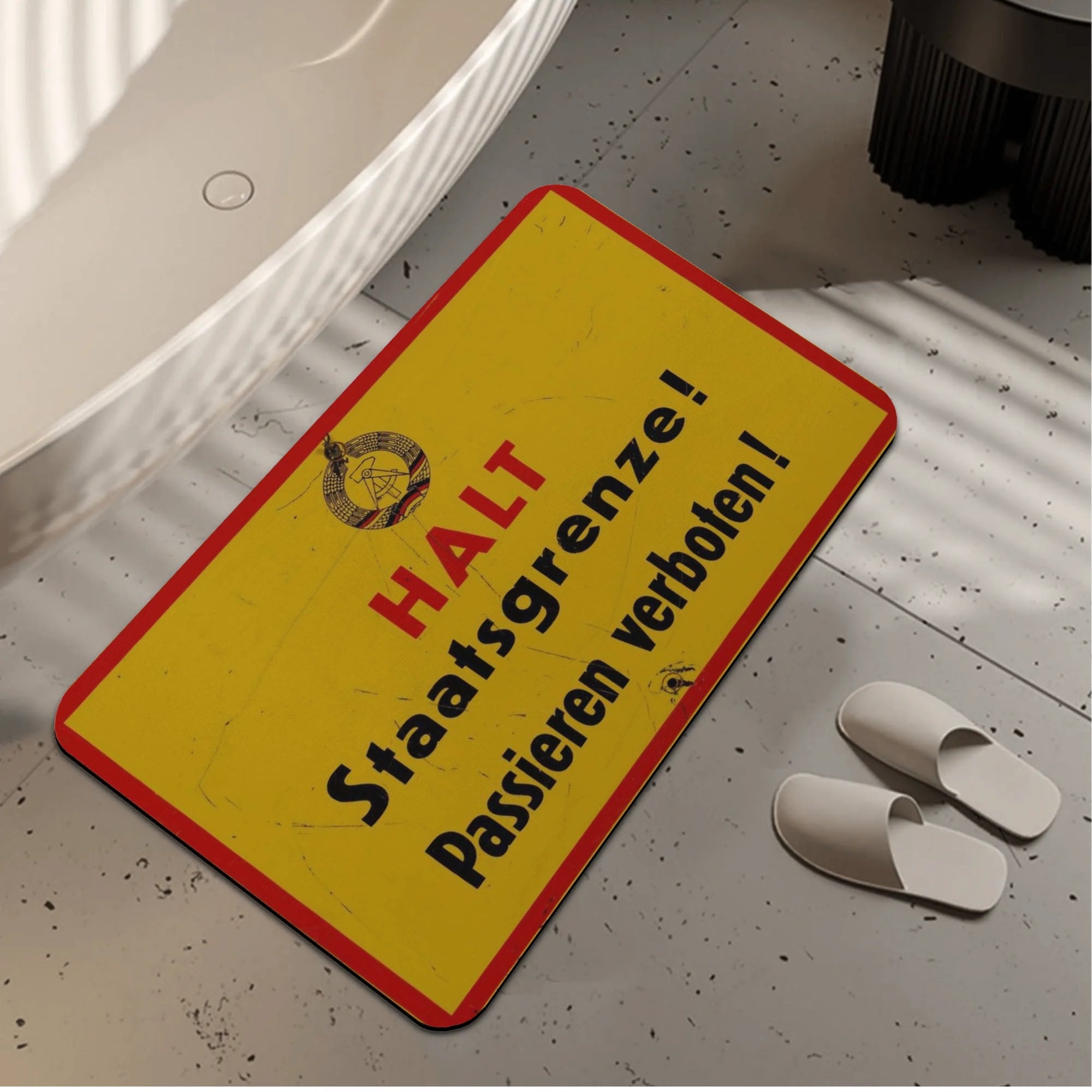 DDR Grenzschild Badvorleger – Diatom Matte „HALT Staatsgrenze!“