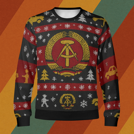 DDR Weihnachtspullover mit Wappen auf der Brust Strickoptik