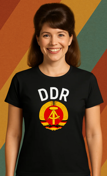 DDR Damen T-Shirt mit Staatswappen – Ostdeutscher Klassiker in Retro-Optik