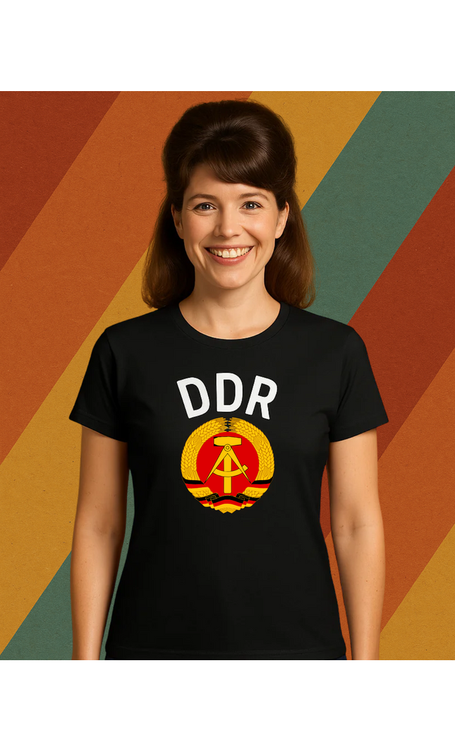 DDR Damen T-Shirt mit Staatswappen – Ostdeutscher Klassiker in Retro-Optik