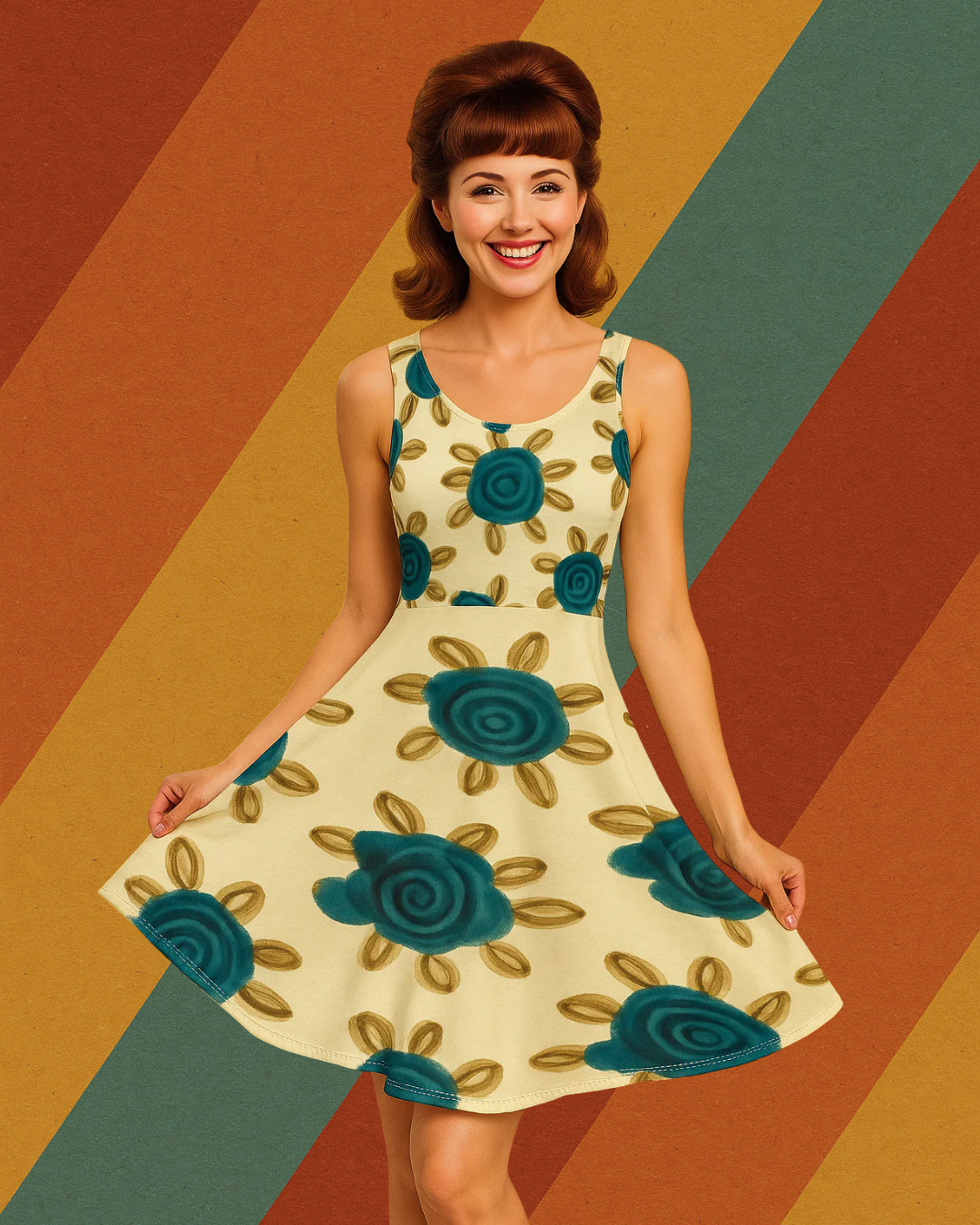 Sommerschönheit in Blau – DDR-inspiriertes A-Linien Kleid mit Taschen
