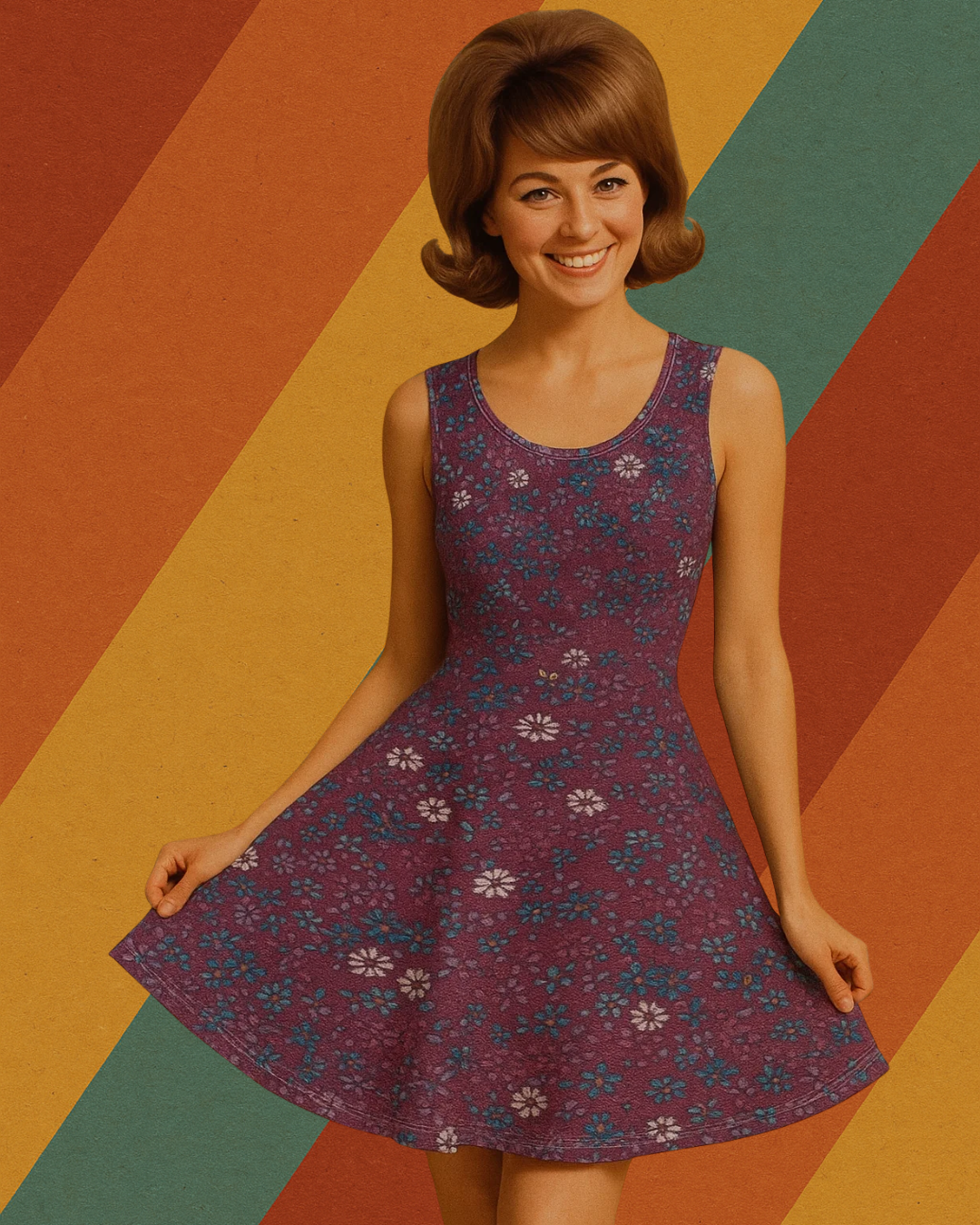 Florale Freiheit – Ärmelloses DDR Retro-Kleid mit Taschen