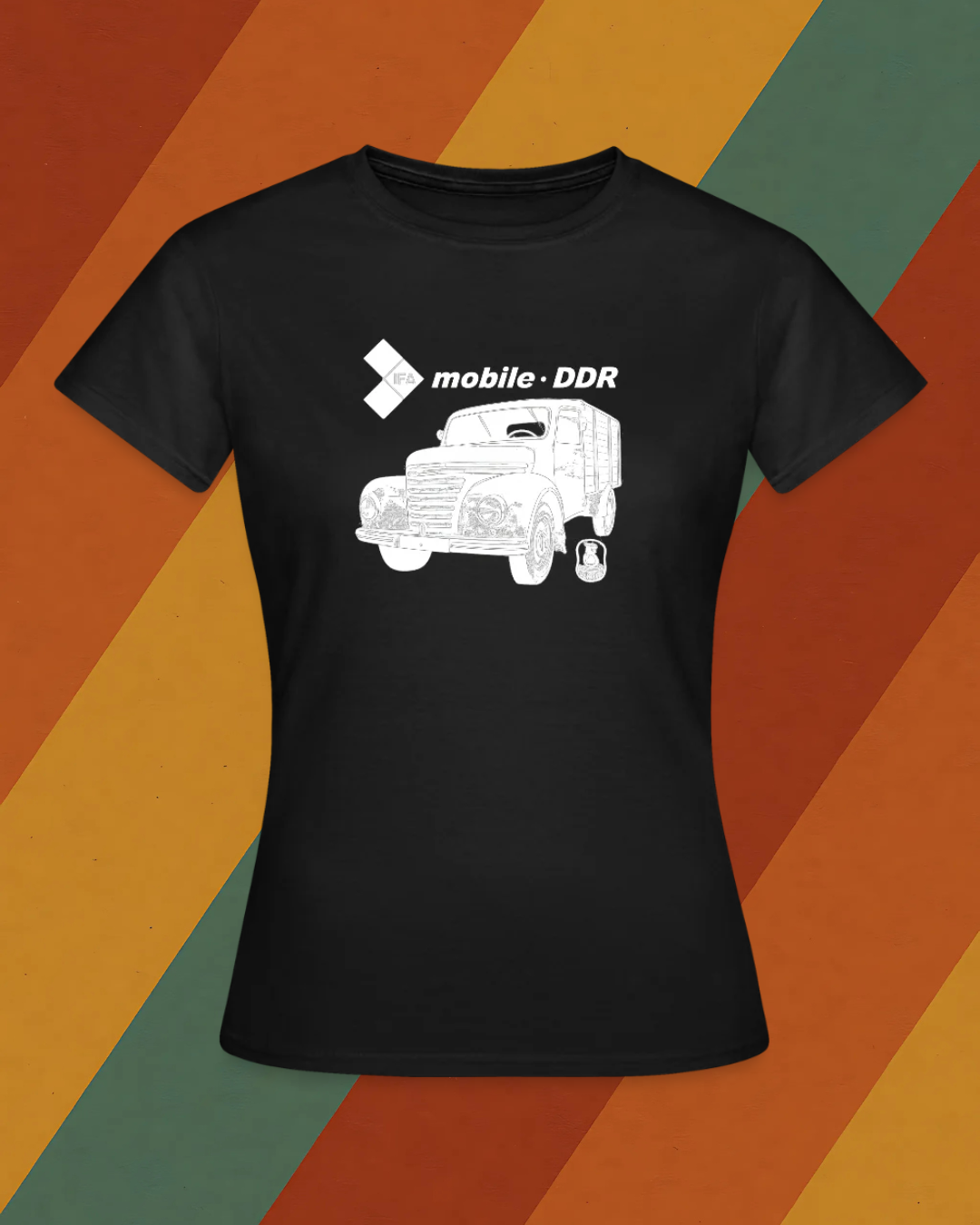 IFA Mobile DDR Damen T-Shirt mit Oldtimer-LKW Motiv aus der ostdeutschen Nutzfahrzeuggeschichte