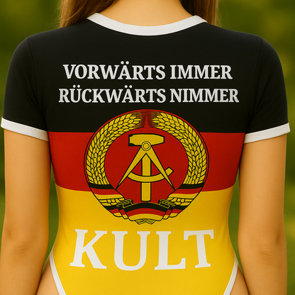 DDR Bodysuit mit Vorwärts Nimmer Backprint