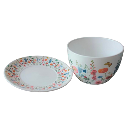 XXL Pflanztopf "Teetasse" mit Unterteller – Wiesenblumen-Motiv (25 cm)