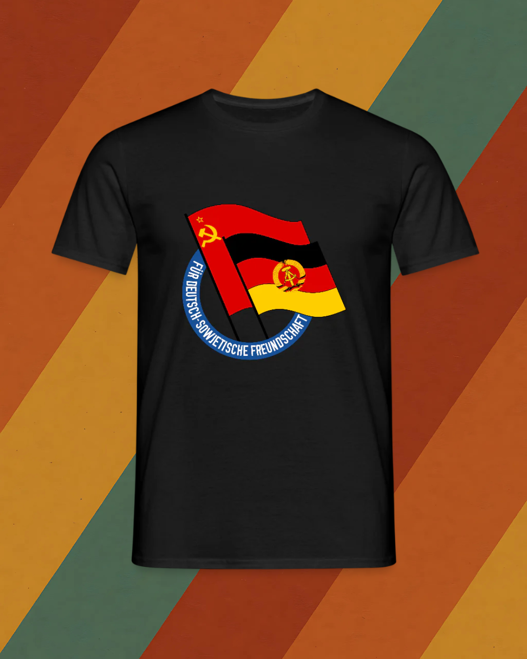Männer T-DDR Freundschafts-Shirt mit Flaggenmotiv – Deutsch-sowjetische Solidarität