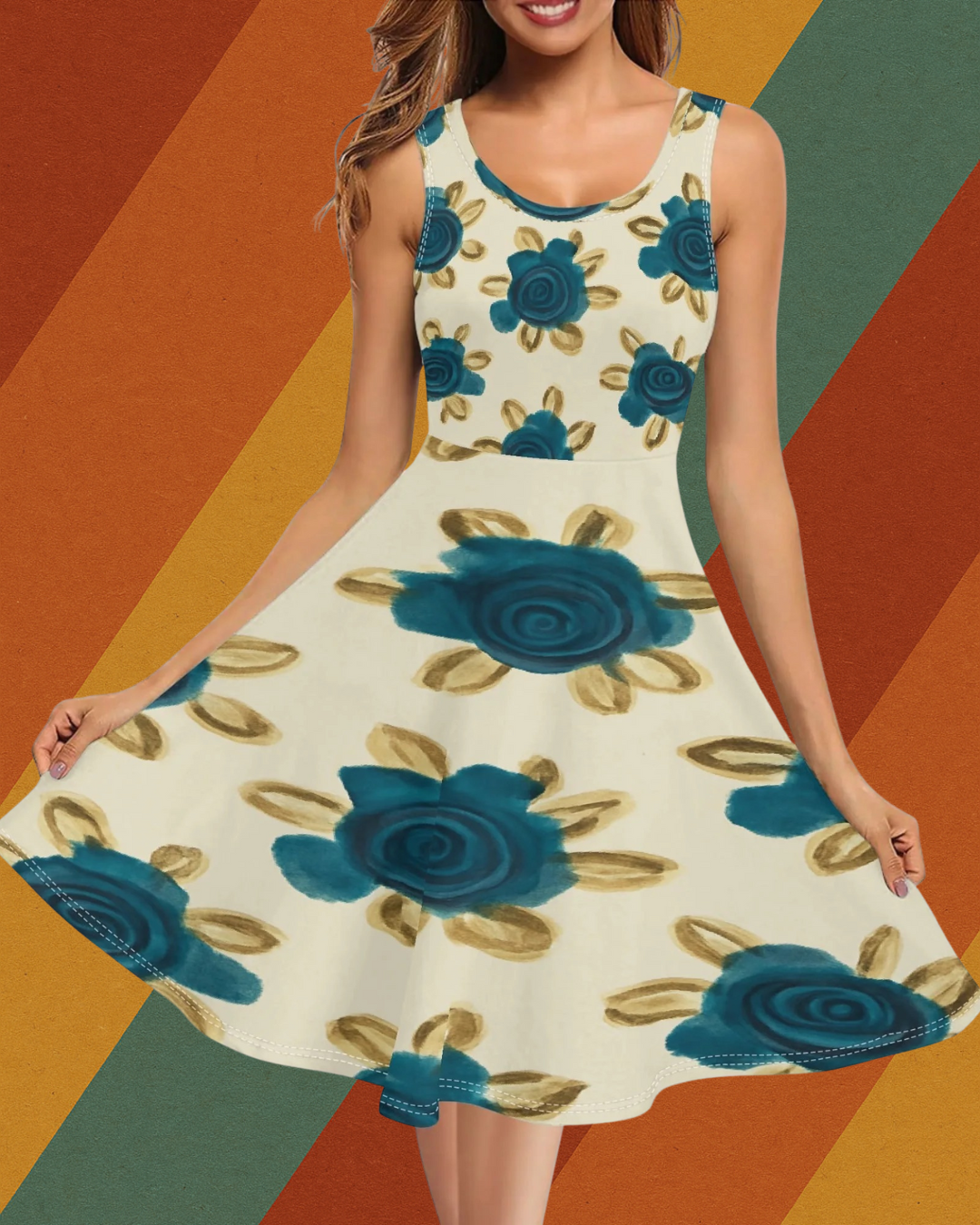 Sommerschönheit in Blau – DDR-inspiriertes A-Linien Kleid mit Taschen