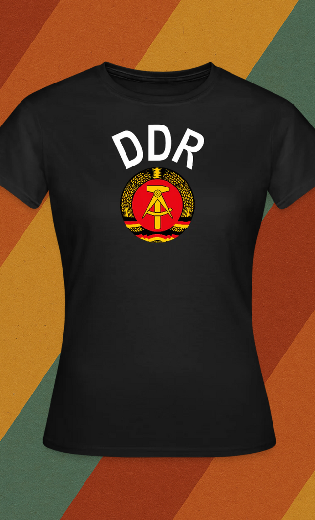 DDR Damen T-Shirt mit Staatswappen – Ostdeutscher Klassiker in Retro-Optik