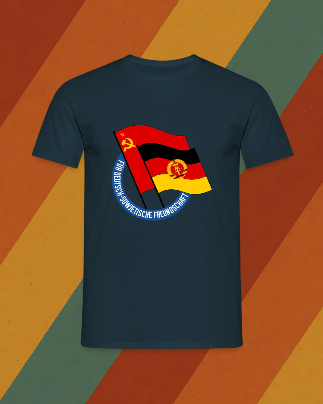 Männer T-DDR Freundschafts-Shirt mit Flaggenmotiv – Deutsch-sowjetische Solidarität