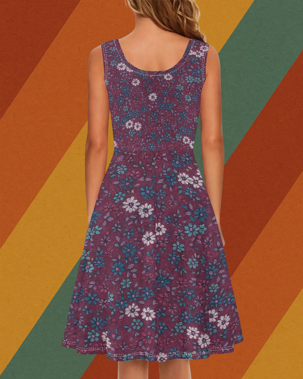 Florale Freiheit – Ärmelloses DDR Retro-Kleid mit Taschen
