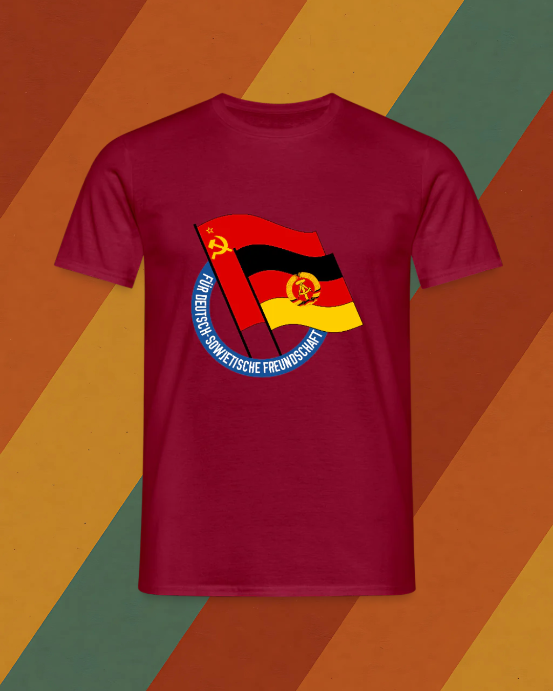 Männer T-DDR Freundschafts-Shirt mit Flaggenmotiv – Deutsch-sowjetische Solidarität