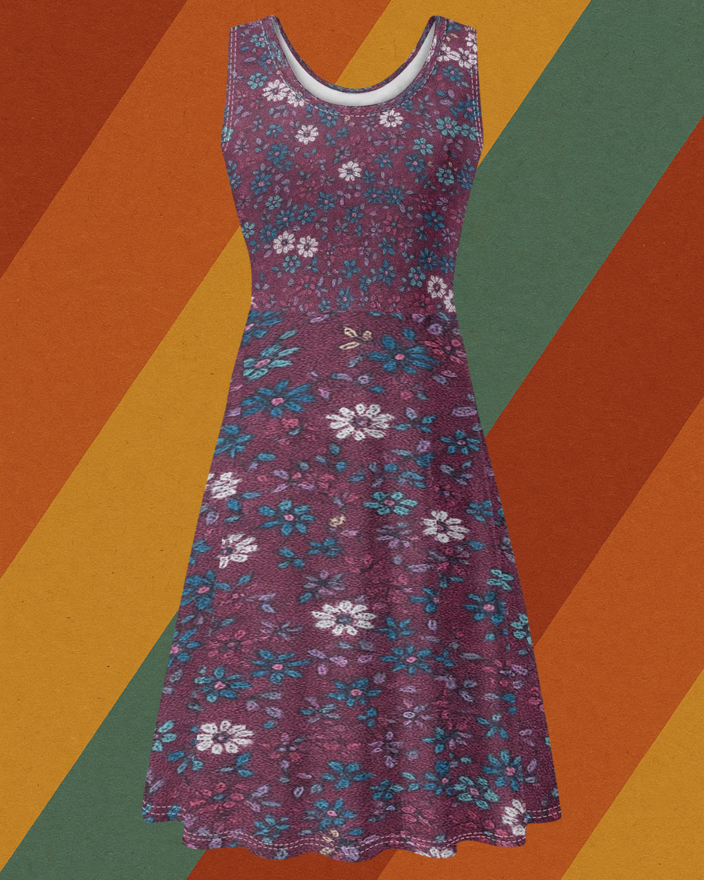Florale Freiheit – Ärmelloses DDR Retro-Kleid mit Taschen