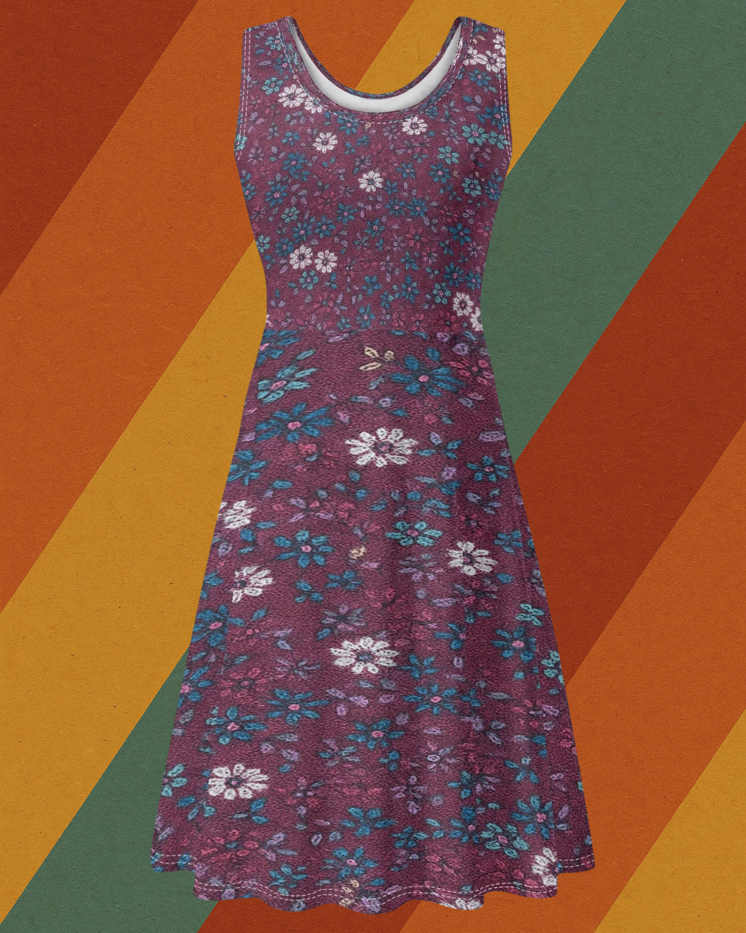 Florale Freiheit – Ärmelloses DDR Retro-Kleid mit Taschen