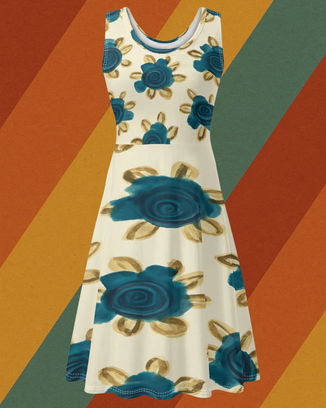 Sommerschönheit in Blau – DDR-inspiriertes A-Linien Kleid mit Taschen