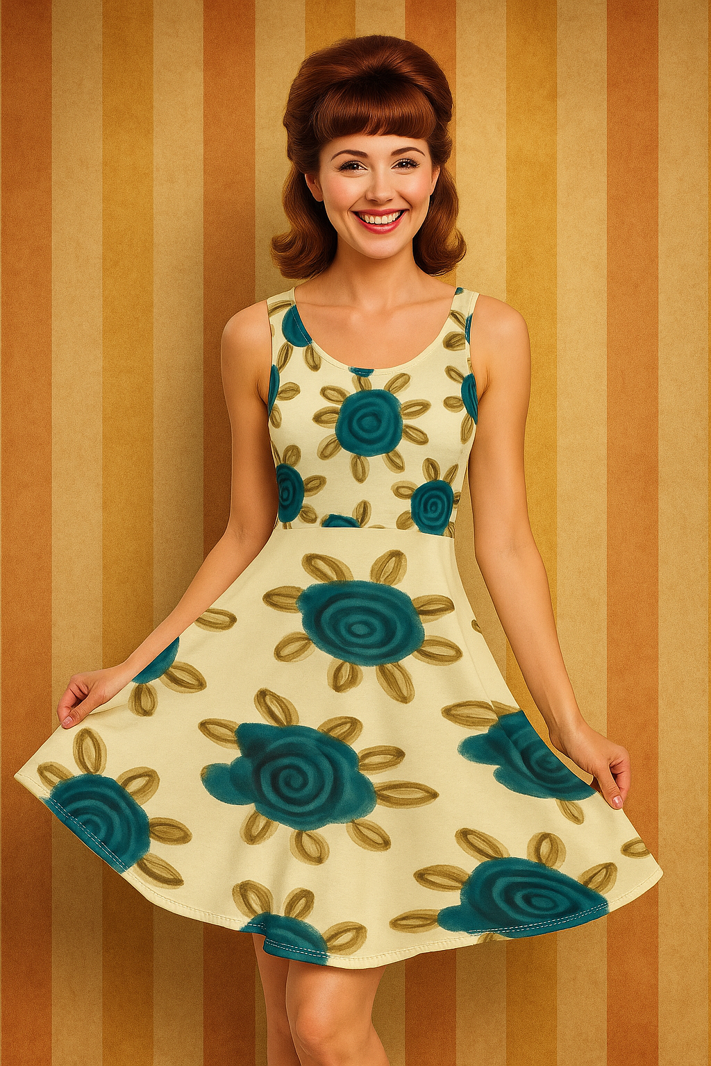 Sommerschönheit in Blau – DDR-inspiriertes A-Linien Kleid mit Taschen