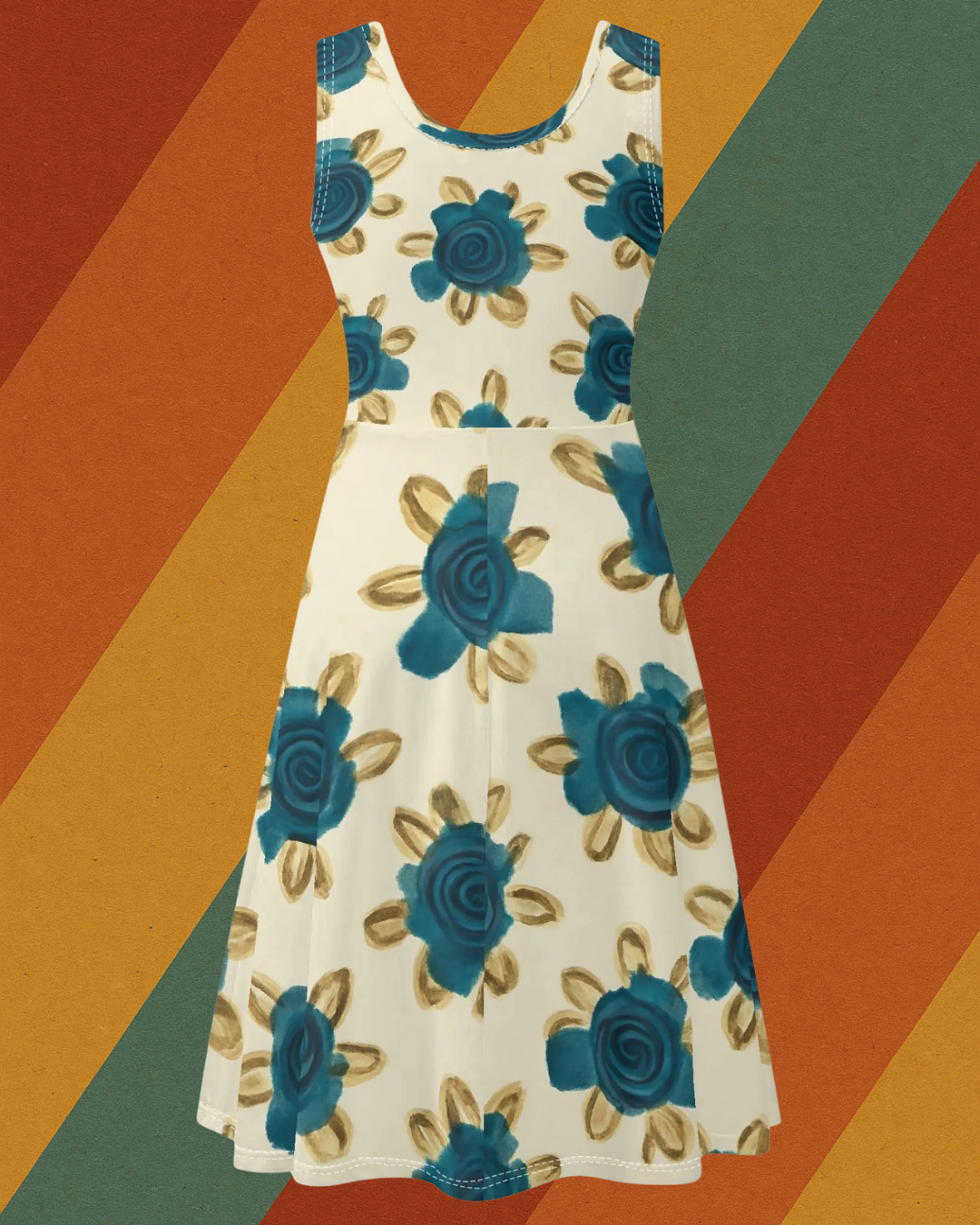 Sommerschönheit in Blau – DDR-inspiriertes A-Linien Kleid mit Taschen