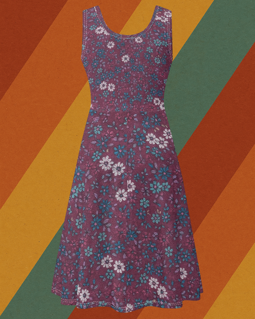 Florale Freiheit – Ärmelloses DDR Retro-Kleid mit Taschen