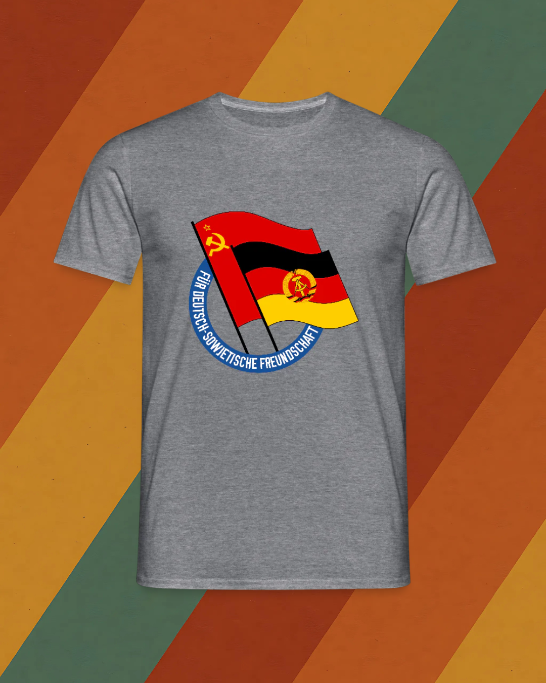 Männer T-DDR Freundschafts-Shirt mit Flaggenmotiv – Deutsch-sowjetische Solidarität