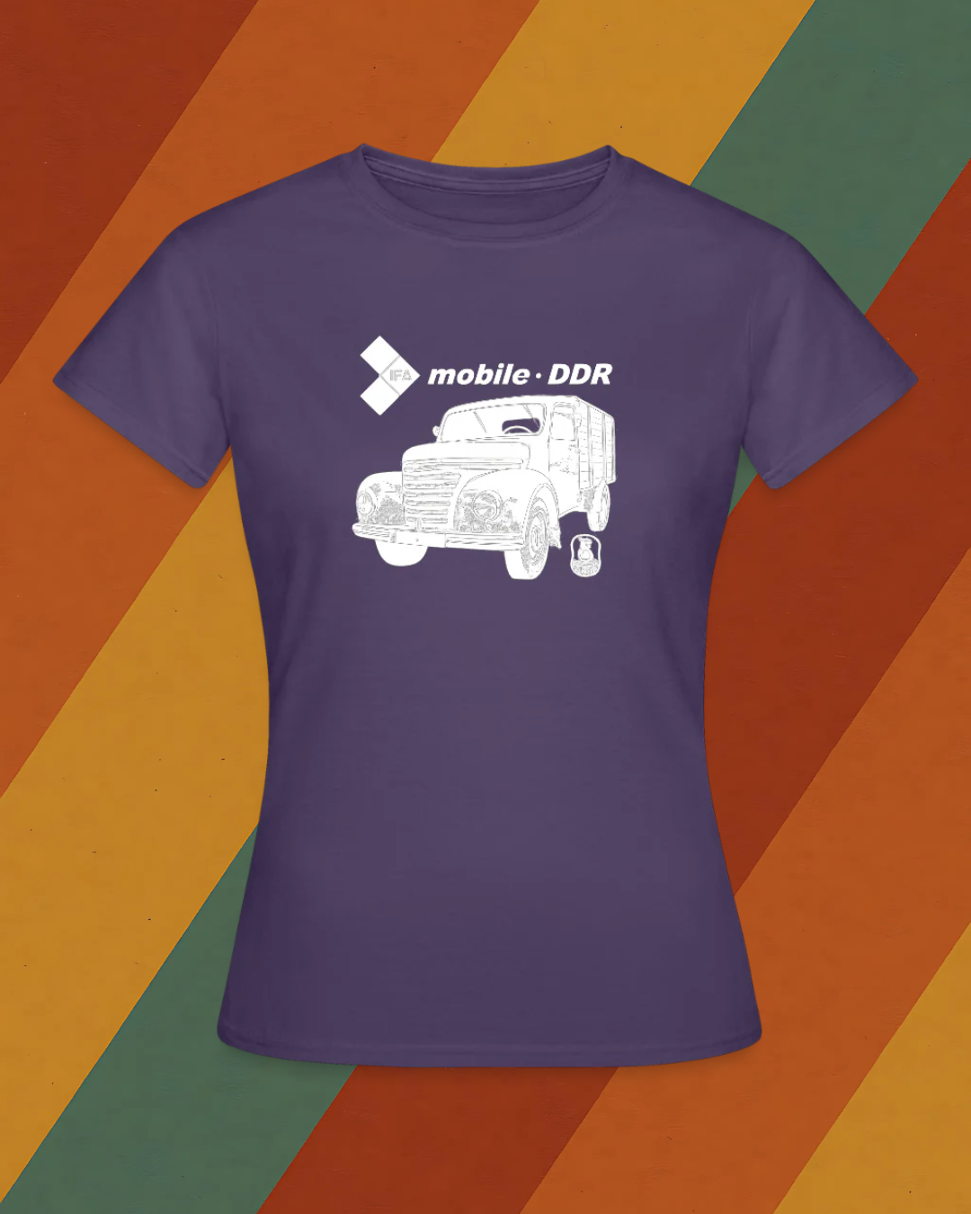 IFA Mobile DDR Damen T-Shirt mit Oldtimer-LKW Motiv aus der ostdeutschen Nutzfahrzeuggeschichte