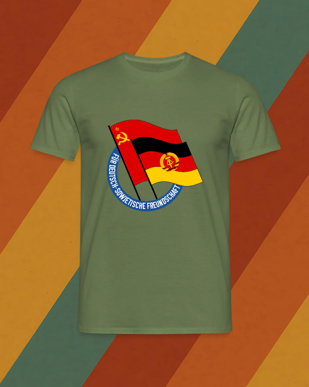 Männer T-DDR Freundschafts-Shirt mit Flaggenmotiv – Deutsch-sowjetische Solidarität