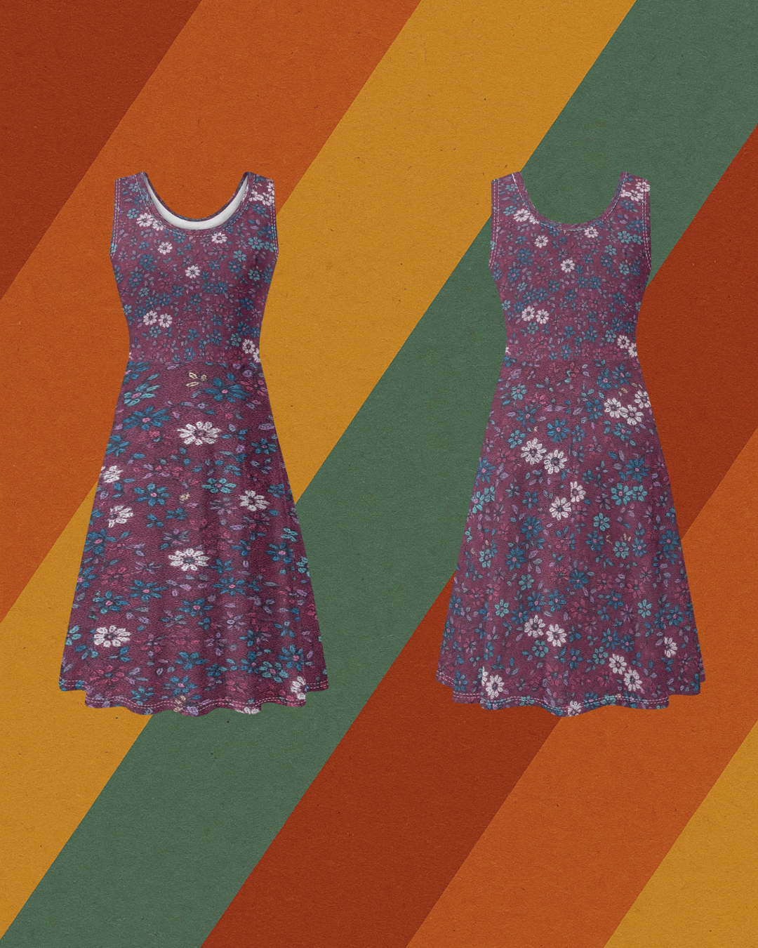 Florale Freiheit – Ärmelloses DDR Retro-Kleid mit Taschen