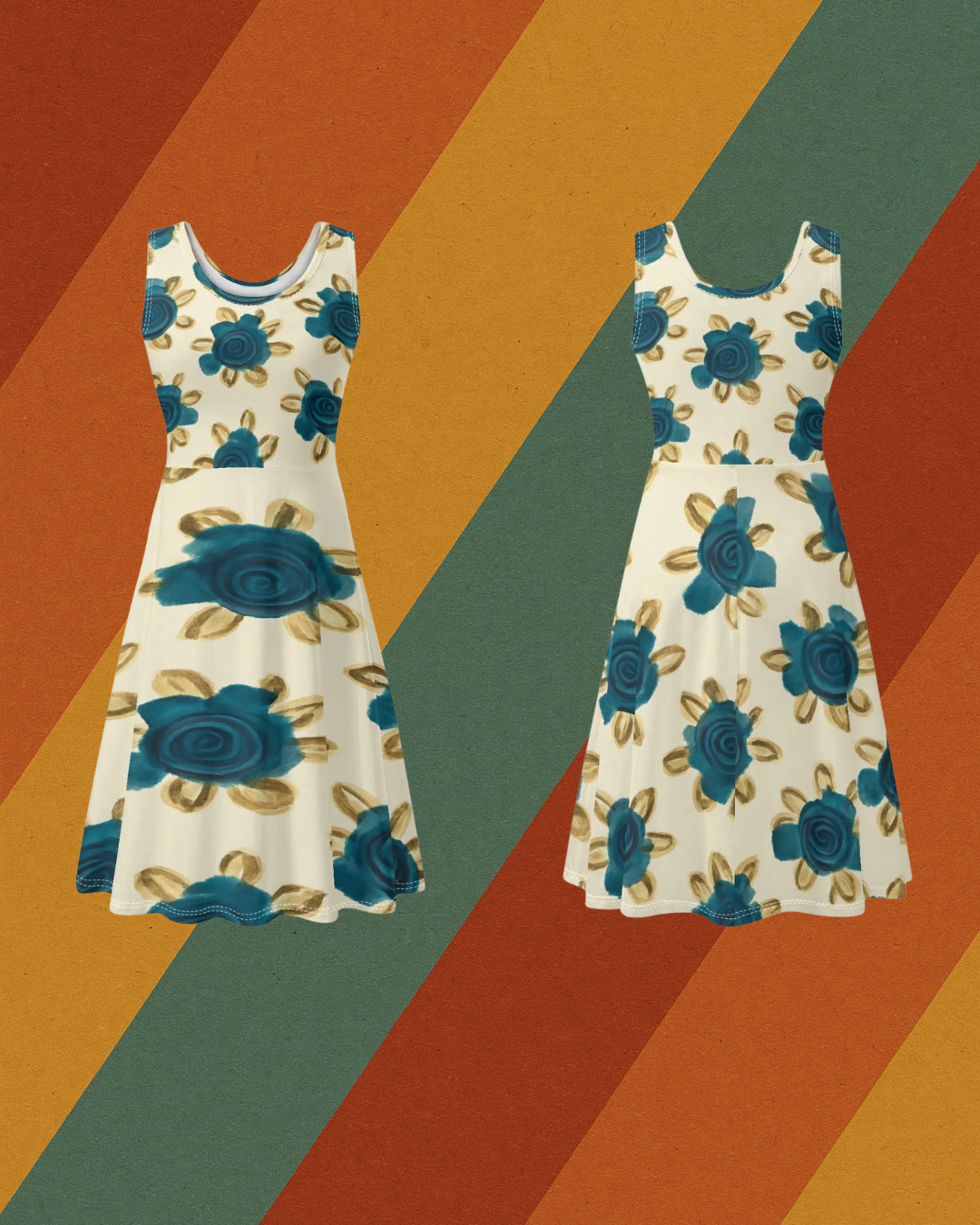 Sommerschönheit in Blau – DDR-inspiriertes A-Linien Kleid mit Taschen