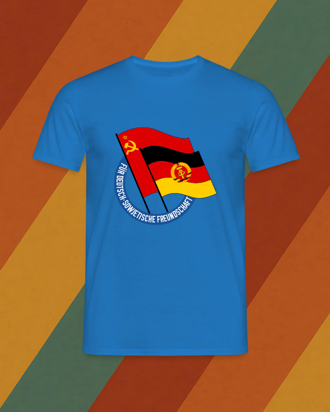 Männer T-DDR Freundschafts-Shirt mit Flaggenmotiv – Deutsch-sowjetische Solidarität