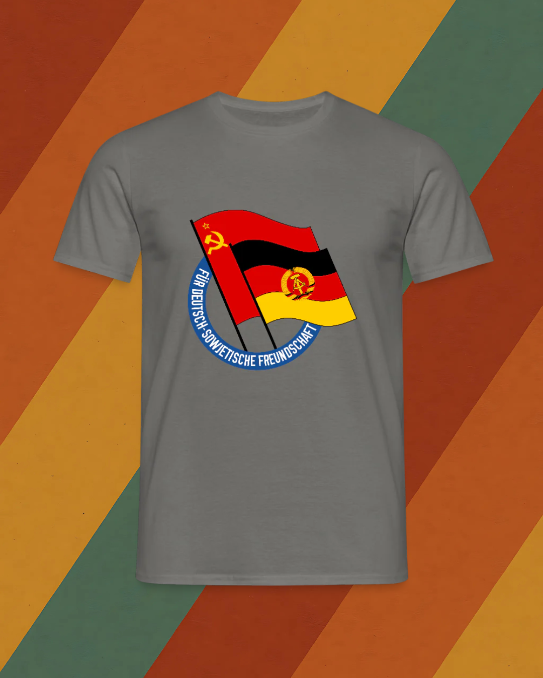 Männer T-DDR Freundschafts-Shirt mit Flaggenmotiv – Deutsch-sowjetische Solidarität