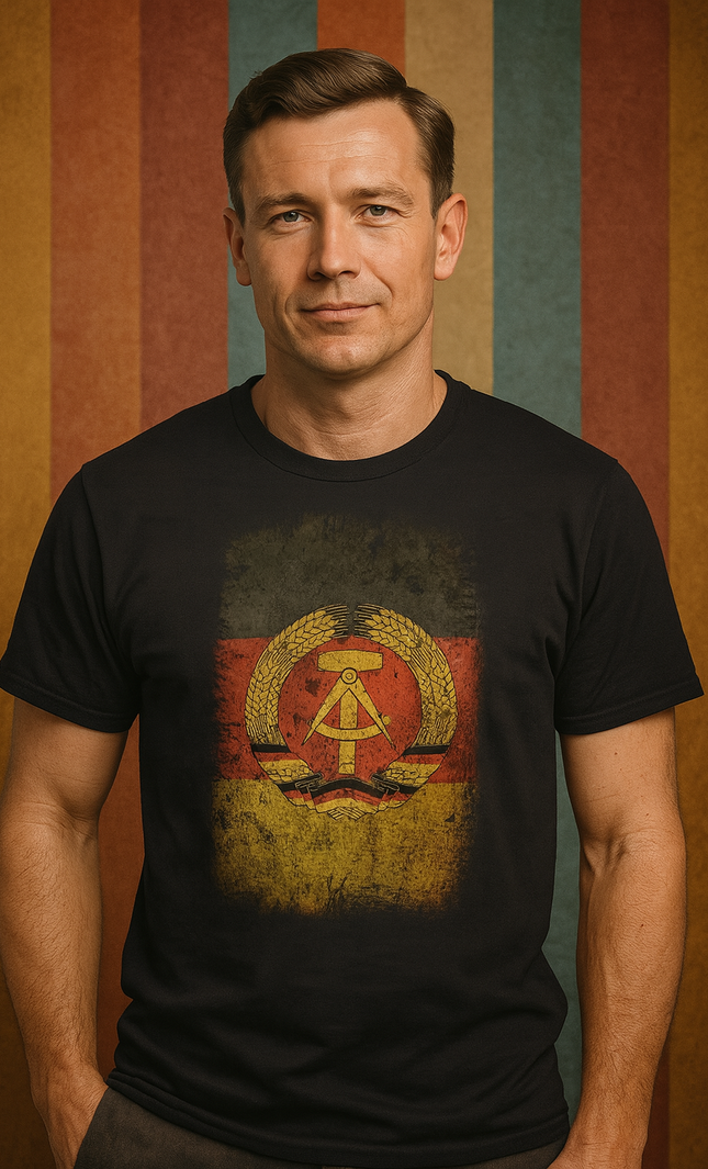 DDR Flaggen T-Shirt – Ostdeutsches Staatswappen im Vintage-Look