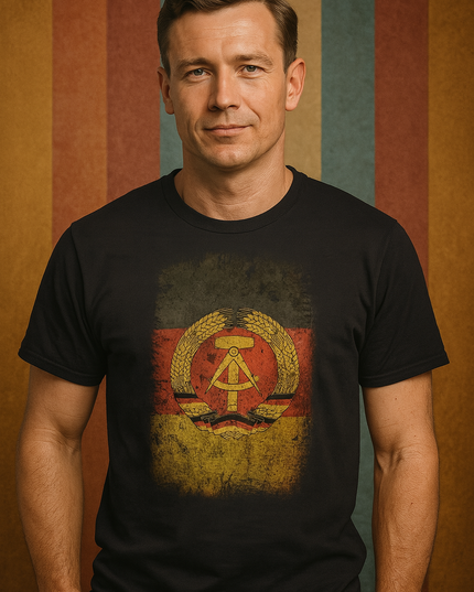 DDR Flaggen T-Shirt – Ostdeutsches Staatswappen im Vintage-Look