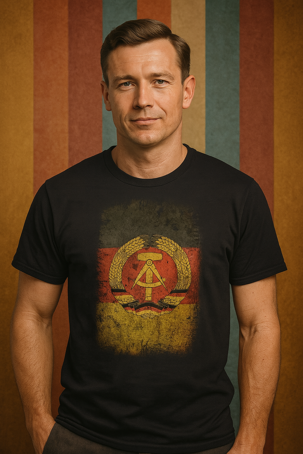 DDR Flaggen T-Shirt – Ostdeutsches Staatswappen im Vintage-Look