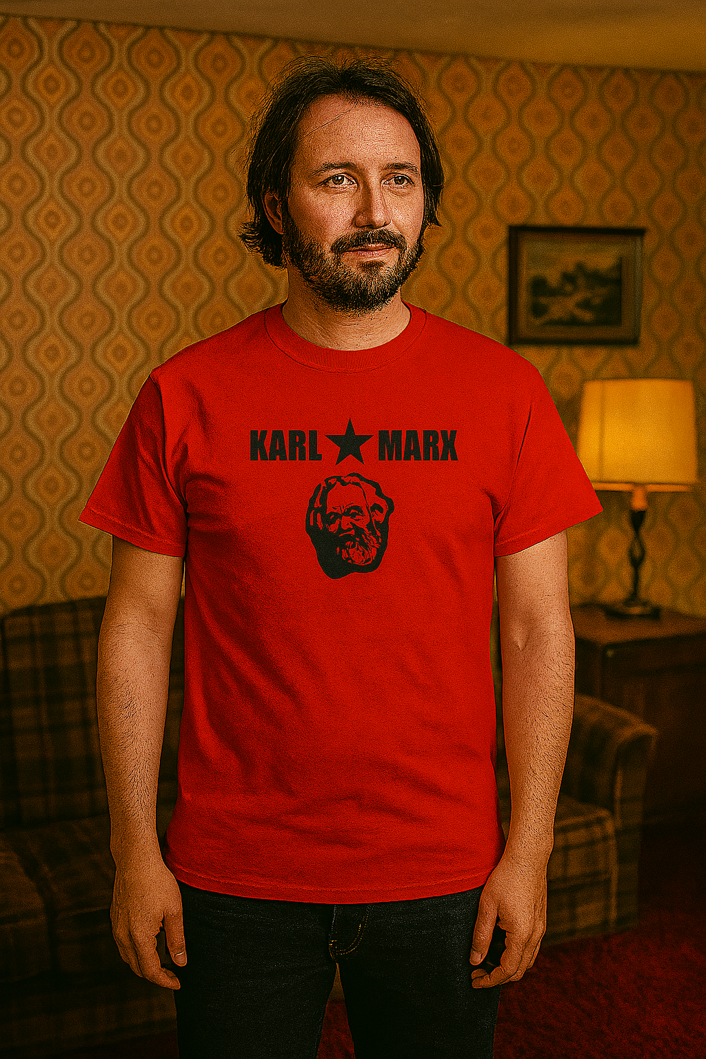 Karl Marx T-Shirt – Rotes Statement-Shirt mit Stern und Porträt