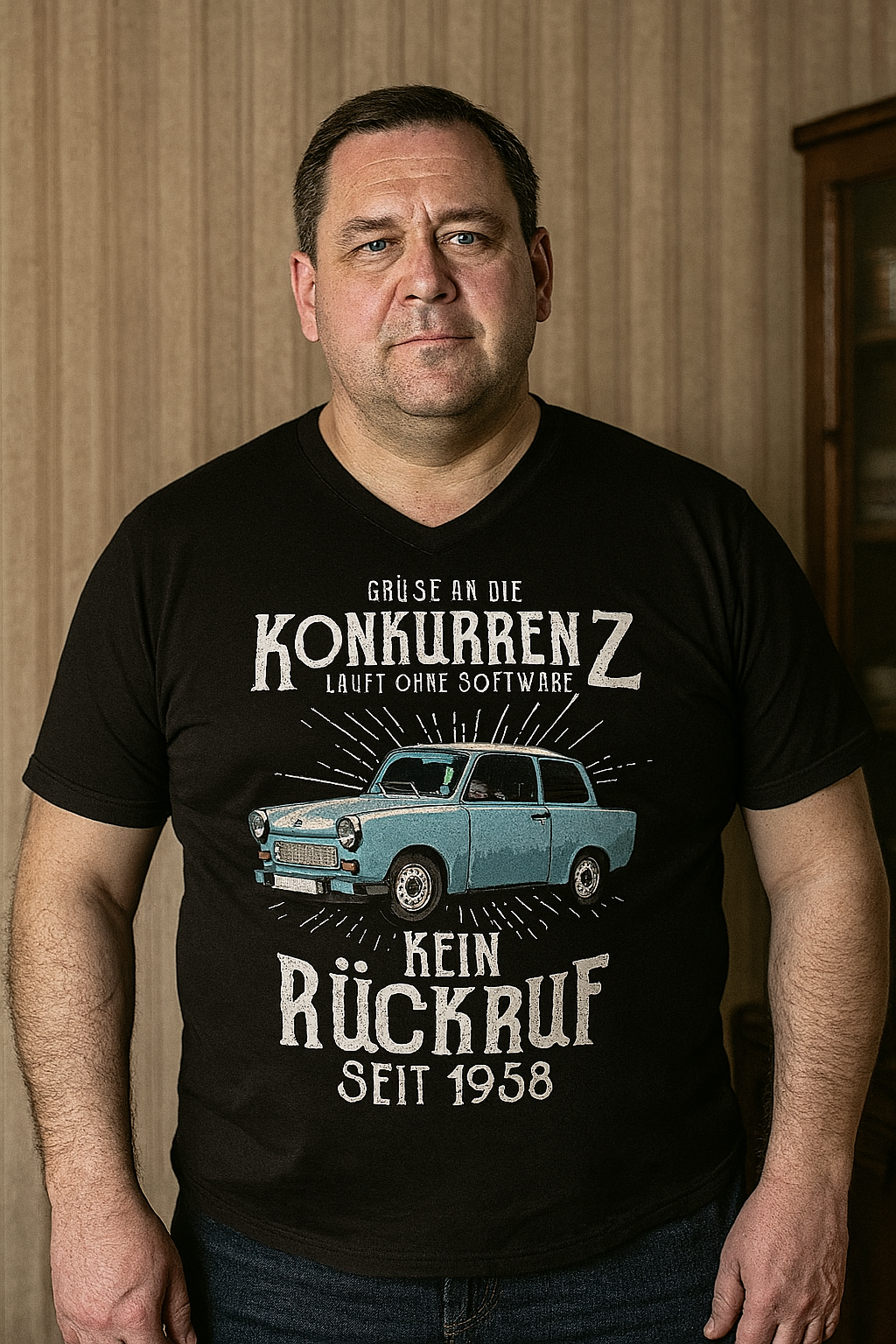 Trabi T-Shirt – Kein Rückruf seit 1958, läuft ohne Software