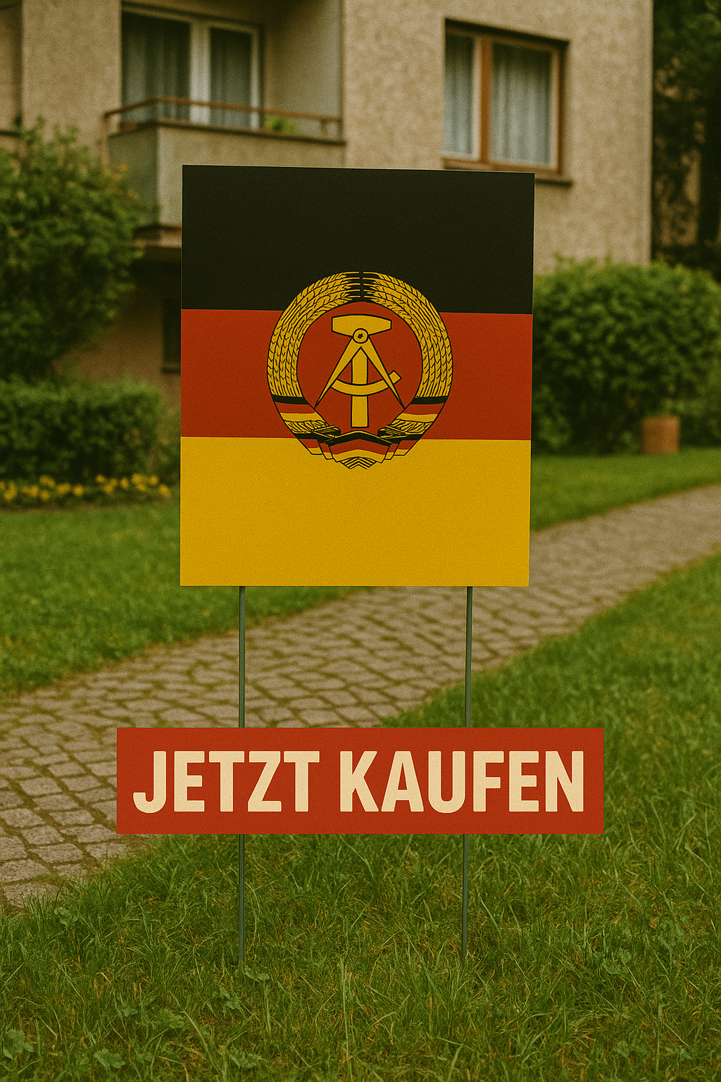 DDR Deko Schild mit DDR Fahne für Garten und Balkon