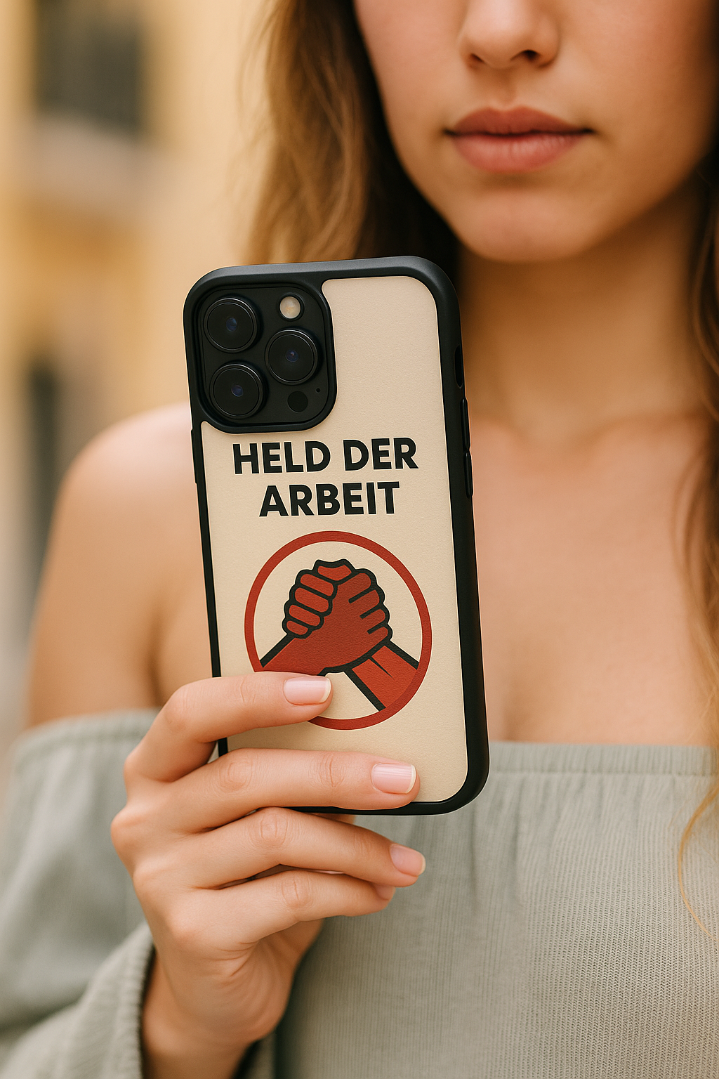 Held der Arbeit Handyhülle für iPhone 15 Pro Max – Ost-Statement für echte Macher