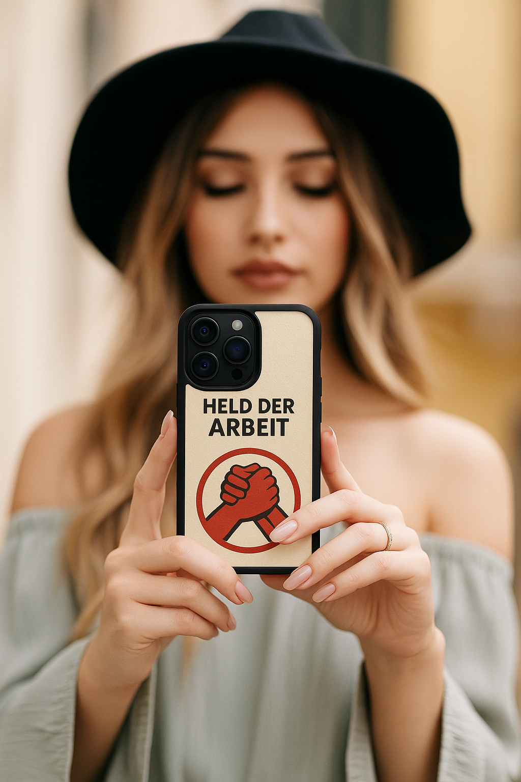 Held der Arbeit Handyhülle für iPhone 15 Pro Max – Ost-Statement für echte Macher