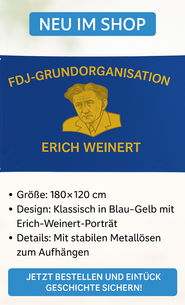 FDJ Flagge Erich Weinert – Blau-Gelb Klassiker