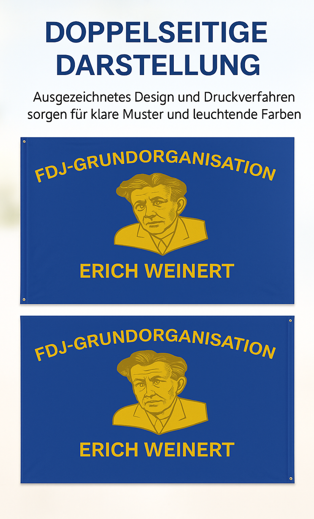 FDJ Flagge Erich Weinert – Blau-Gelb Klassiker
