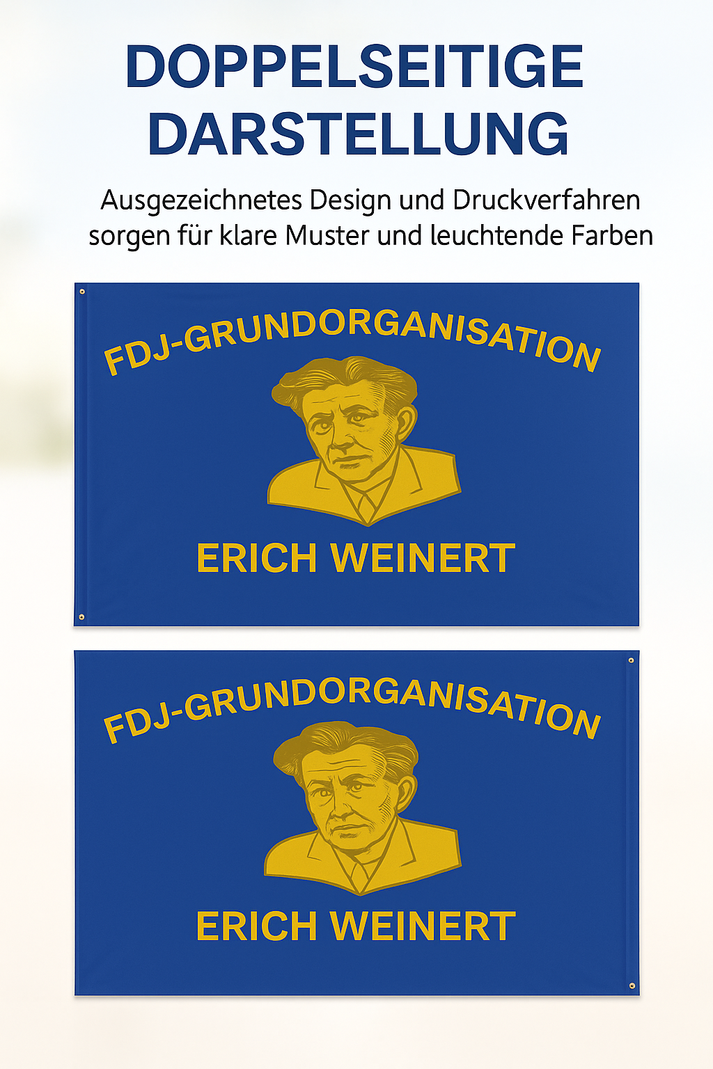 FDJ Flagge Erich Weinert – Blau-Gelb Klassiker